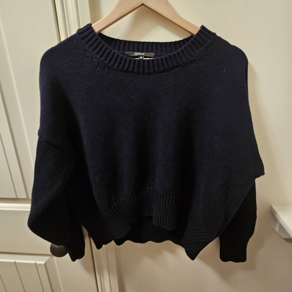 QUINCE 100% Organic Cotton Boyfriend Crew in Navy Blue Small